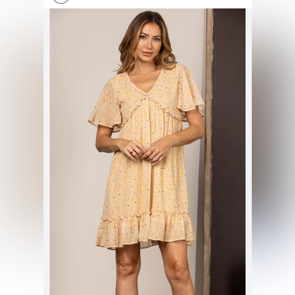 Chic Floral Mini Dress with Ruffle Sleeves size Large NWT